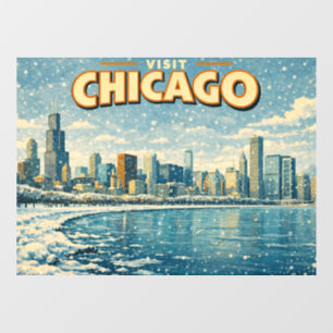 Chicago skyline and Lake Michigan in winter Window Cling