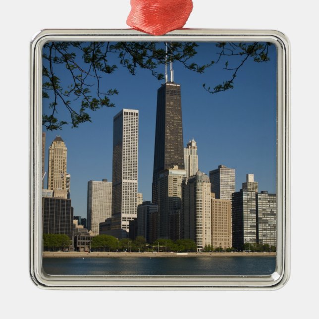 Chicago skyline and Lake Michigan, Lake Shore Metal Ornament (Front)