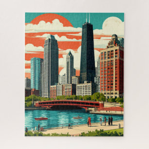 Chicago Skyline and Lake Michigan Travel Jigsaw Puzzle