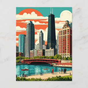 Chicago Skyline and Lake Michigan Travel Postcard