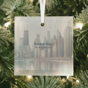 Chicago Skyline Architecture Watercolor Glass Ornament