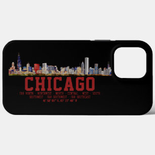 Chicago Skyline. Area Names and Coordinates iPhone 13 Pro Max Case