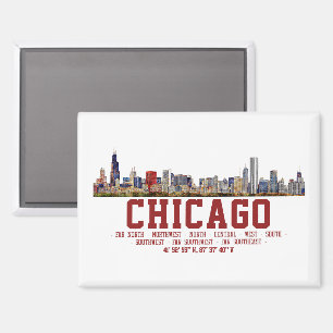 Chicago Skyline. Area Names and Coordinates Magnet