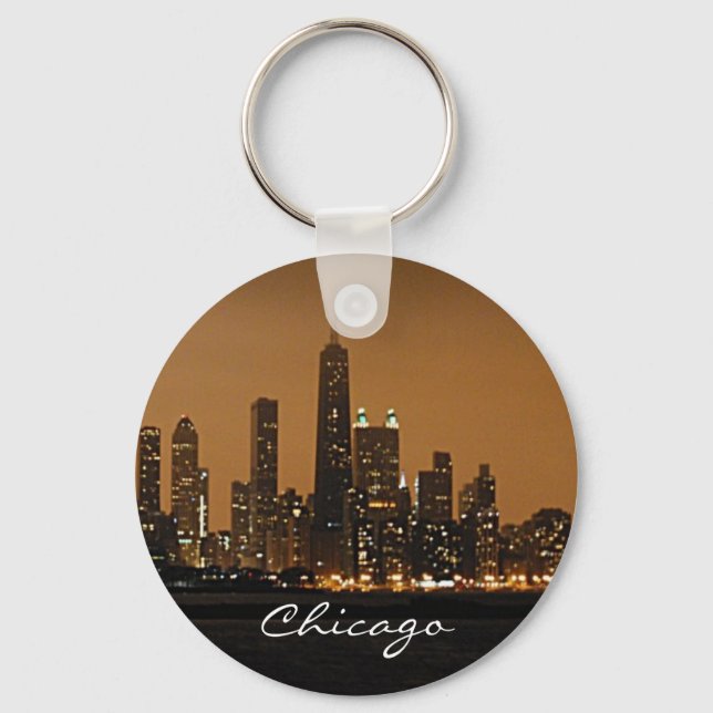 Chicago Skyline at night at John Hancock Centre Keychain (Front)