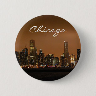 Chicago Skyline at night at Navy Pier 2 Inch Round Button