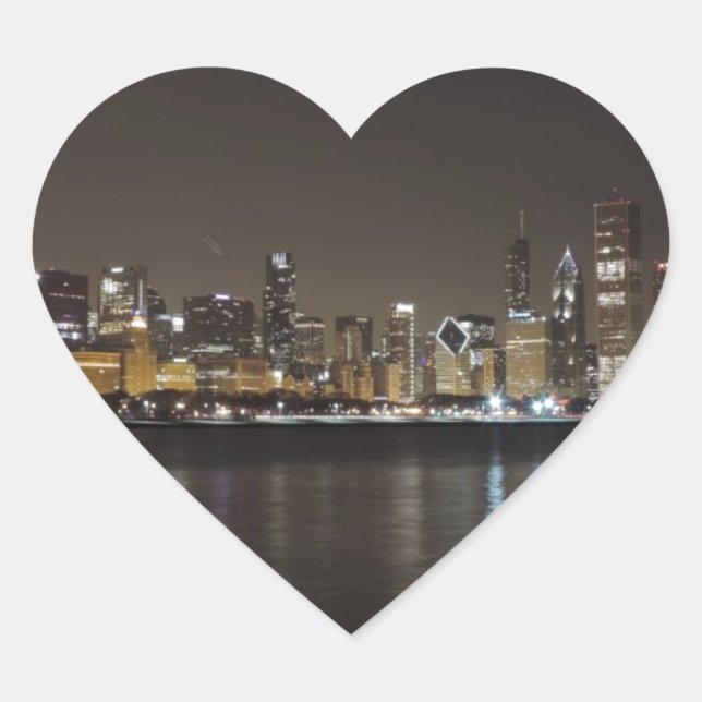 Chicago Skyline at Night Heart Sticker (Front)