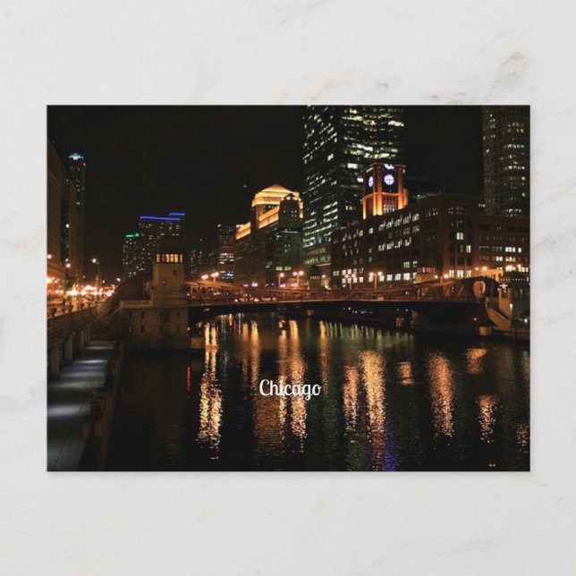 Chicago Skyline at Night Postcard (Front)