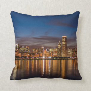 Chicago Skyline At Night Throw Pillow