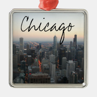 Chicago Skyline at Sunset Metal Ornament