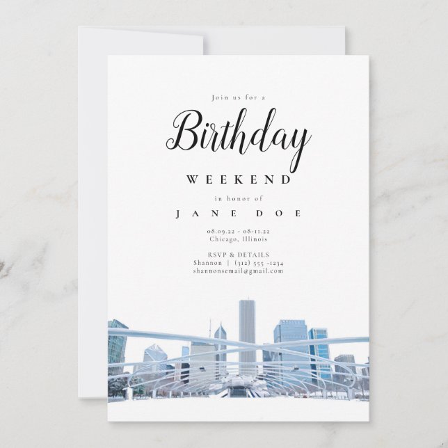 Chicago Skyline Birthday Weekend Invitation (Front)