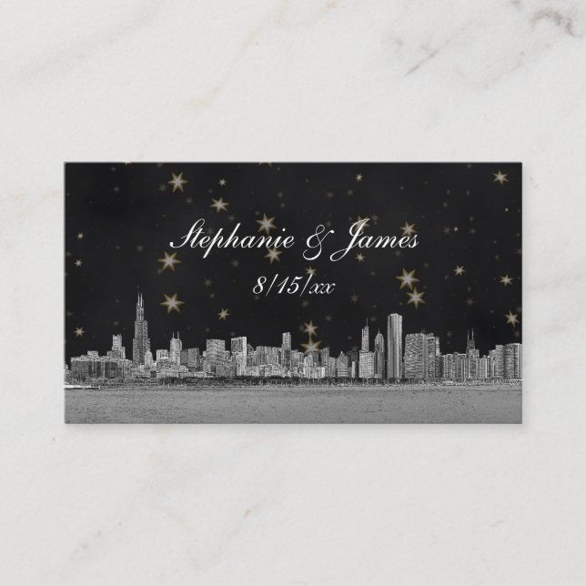 Chicago Skyline Black Gold Star Cartes (Devant)