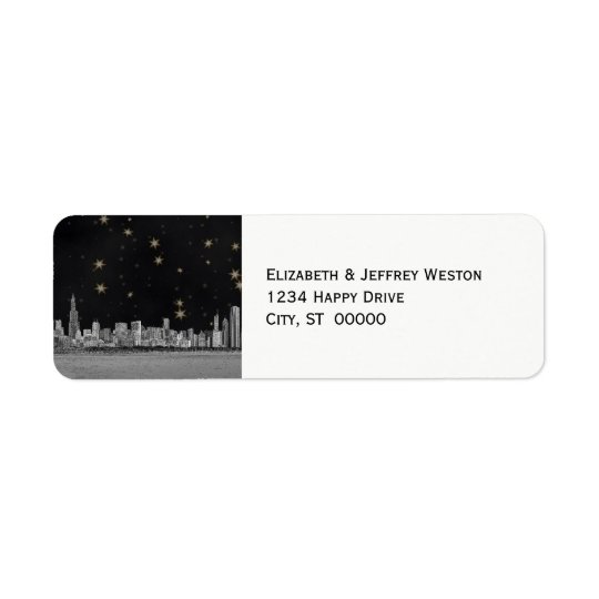 Chicago Skyline Black Gold Star Return Address Label