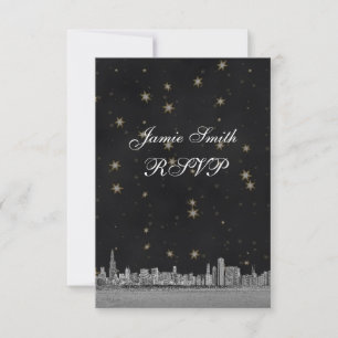Chicago Skyline Black Gold Star RSVP avec Menu