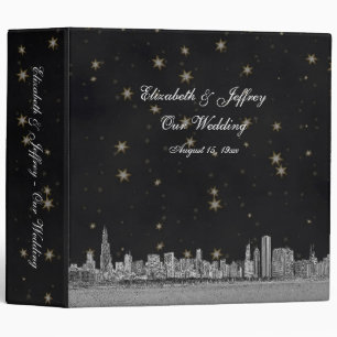 Chicago Skyline Black Gold Star Wedding Binder