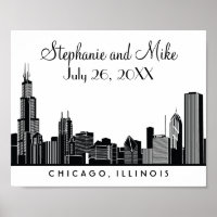 Chicago Skyline Black Wedding Reception Welcome