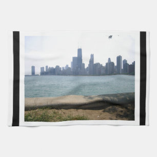 Chicago Skyline Bordered Kitchen Towel