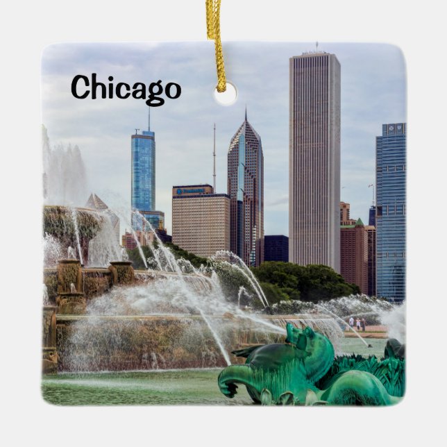 Chicago Skyline Ceramic Ornament (Front)