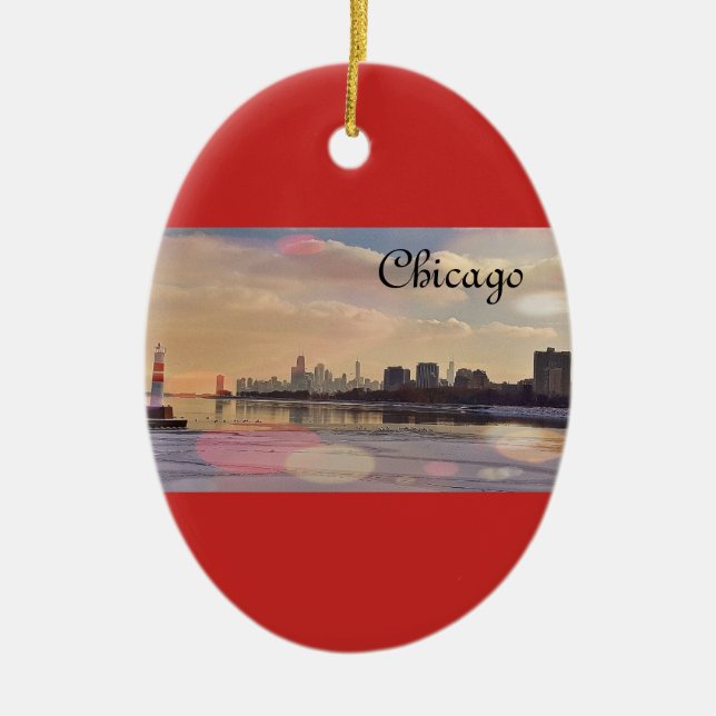 Chicago Skyline Ceramic Ornament (Front)