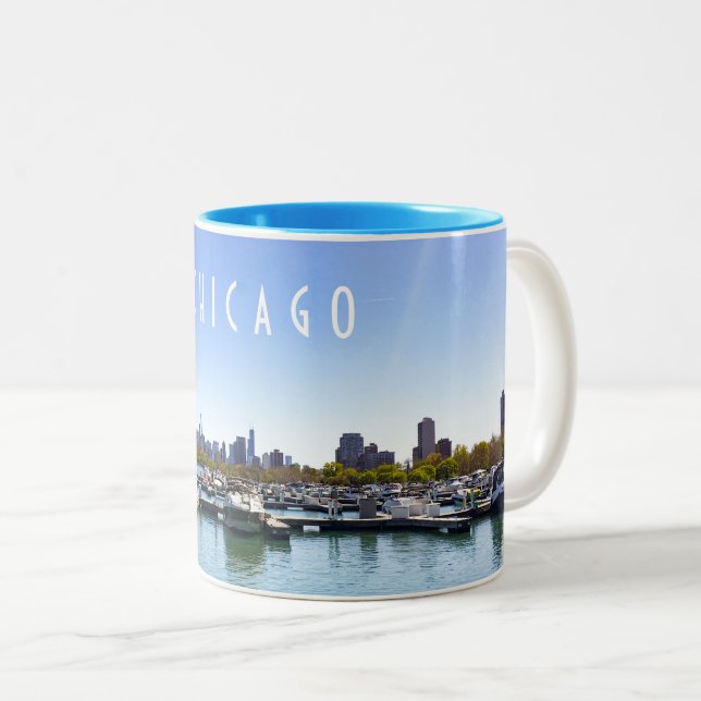 Chicago Skyline Diversey Harbror Two-Tone Coffee Mug (Front Right)