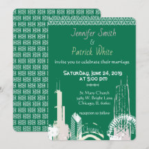 Chicago Skyline emerald lace elegant Invitation
