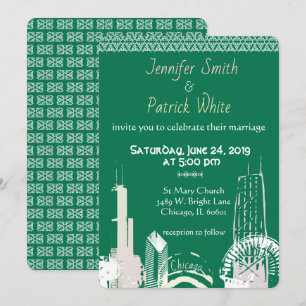 Chicago Skyline emerald lace elegant Invitation