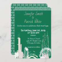 Chicago Skyline Emerald lace élégante Invitation