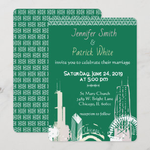 Chicago Skyline Emerald lace élégante Invitation
