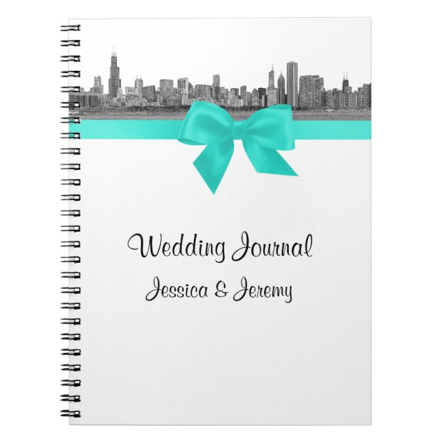 Chicago Skyline Etchd BW Aqua Notebook Journal (Front)