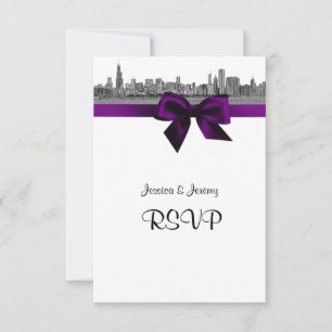Chicago Skyline Etched BW Purple RSVP #2