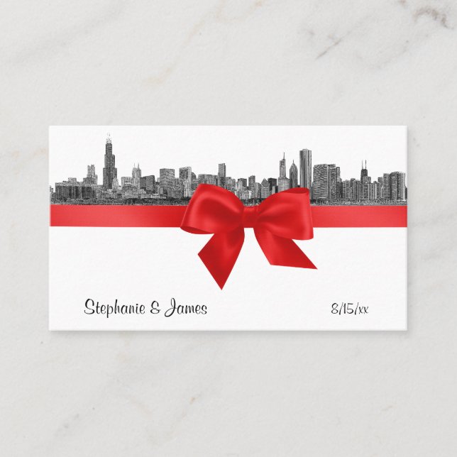 Chicago Skyline Etched BW Red Place Cards #2 (Front)