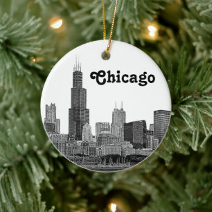 Chicago Skyline Etched Ceramic Ornament