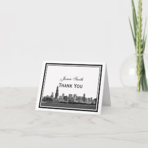 Chicago Skyline Etched Framed H Thank You Card