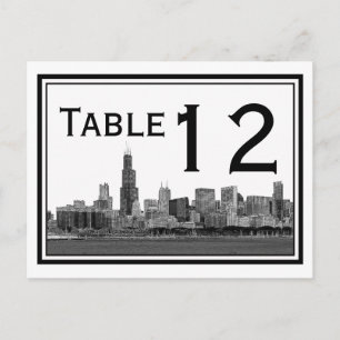Chicago Skyline Etched Framed Table Number Postcard