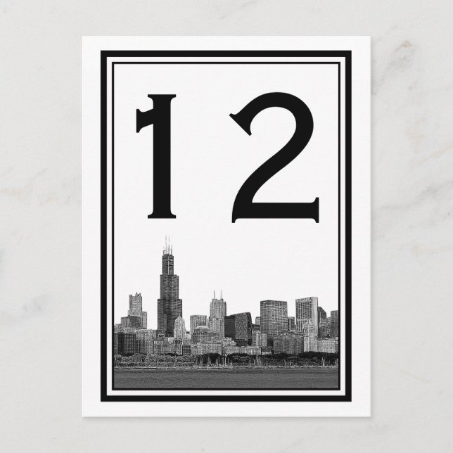 Chicago Skyline Etched Framed Table Number Postcard (Front)