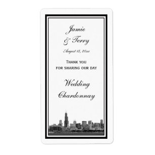 Chicago Skyline Etched Framed Wine Label