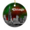 Chicago Skyline Etched, Green Red Starry Sky Xmas