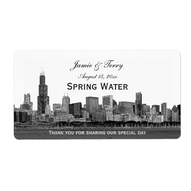Chicago Skyline Etched H Water Bottle (Front)