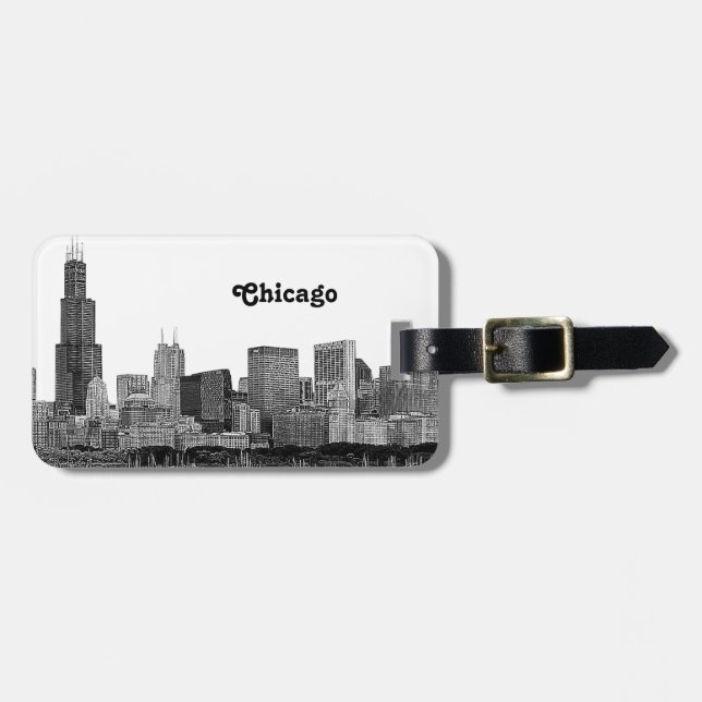 Chicago Skyline Etched Luggage Tag (Front Horizontal)