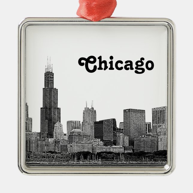 Chicago Skyline Etched Metal Ornament (Front)