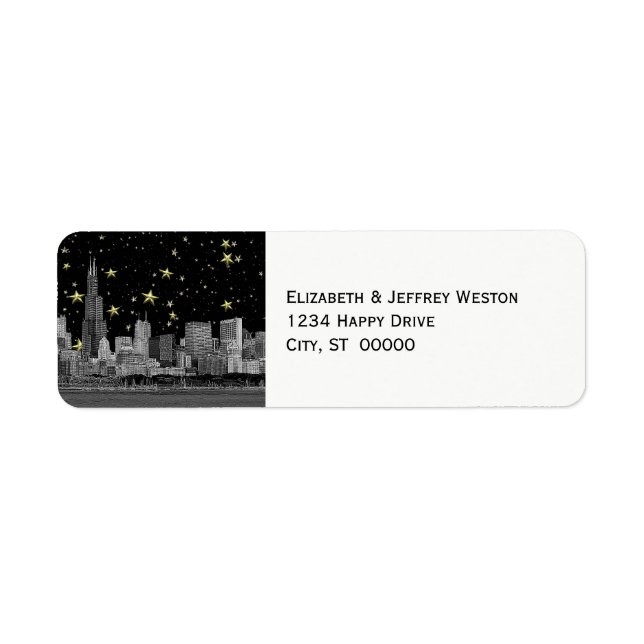 Chicago Skyline Etched Starry DIY BG Address Label (Front)