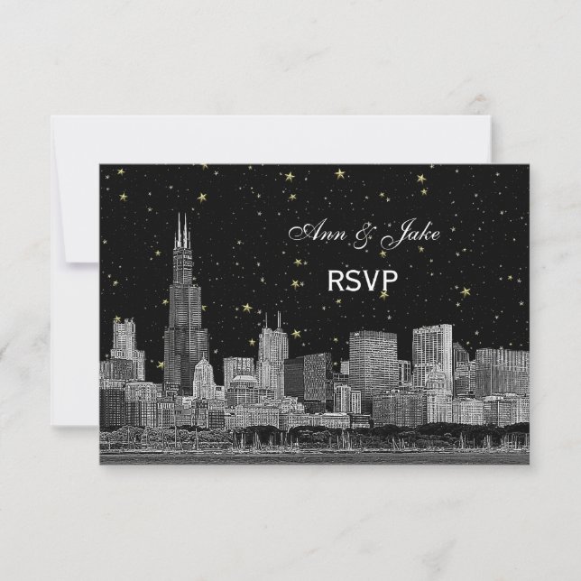 Chicago Skyline Etched Starry DIY BG RSVP #2 Card (Front)