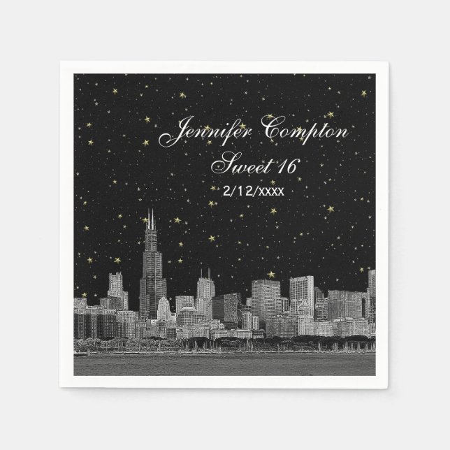 Chicago Skyline Etched Starry DIY BG Sweet 16 Napkin (Front)