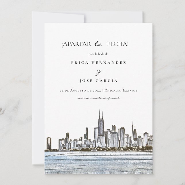 Chicago Skyline flat ¡Apartar la fecha! Card (Front)
