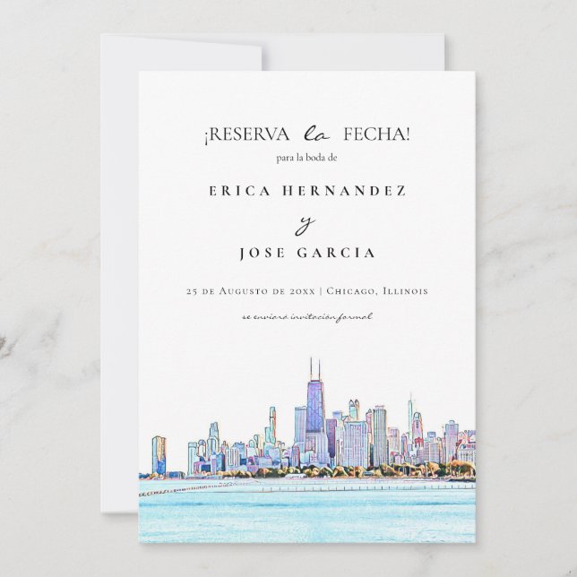 Chicago Skyline flat ¡Reserva la fecha! Card (Front)