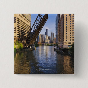 Chicago Skyline from the Kinzie St Bridge 2 Inch Square Button