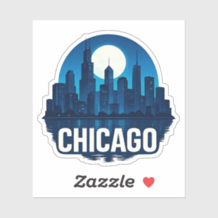 Chicago Skyline Full Moon Cityscape Design