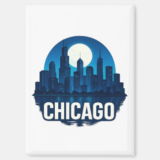 Chicago Skyline Full Moon Cityscape Design Magnet