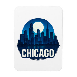 Chicago Skyline Full Moon Cityscape Design Magnet