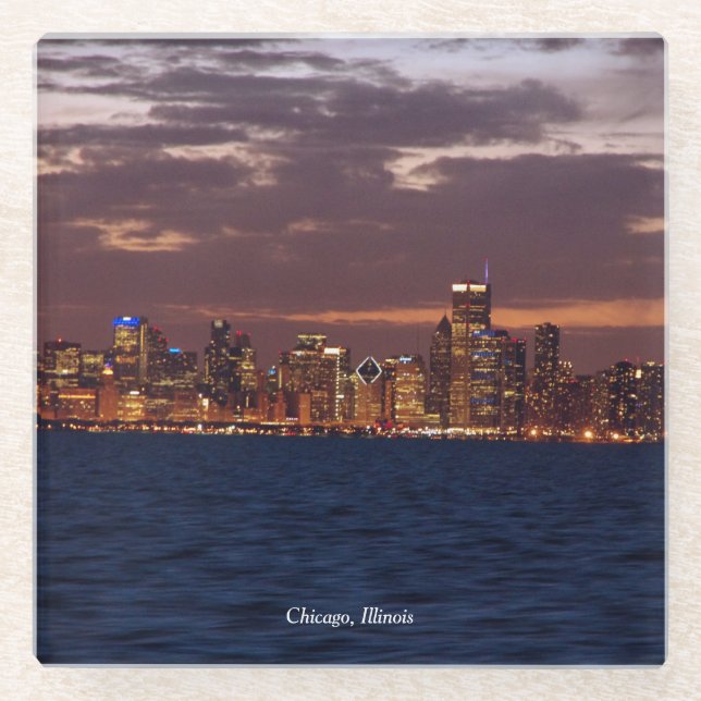 Chicago Skyline glass coaster (Front)
