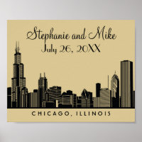 Chicago Skyline Gold Wedding Reception Welcome